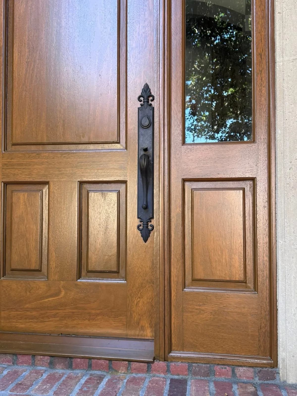 Timber entry door and hardware after refinishing
